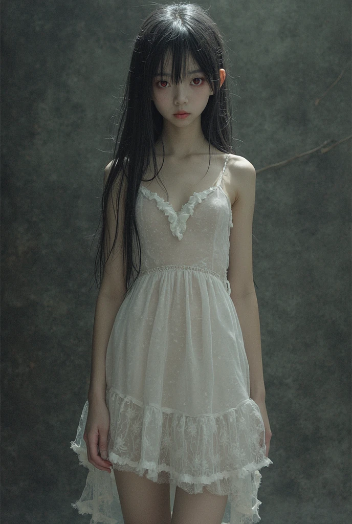 Tattered white prom dresses、Bloody Zombies、Black hair Long hair、Body full of scars、deadpan、Demolished church、Broken stained glass、Moonlit