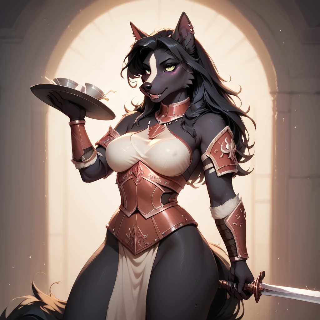 uploaded on e621, explicit content, 3d, (bastika, cutesexyrobutts, hioshiru), female, solo, loona, medieval, armor, armor cruzade, (bikini armor,eropose:1.2), large breasts, natural breasts, milf, standing, three quarters portrait, closeup,
