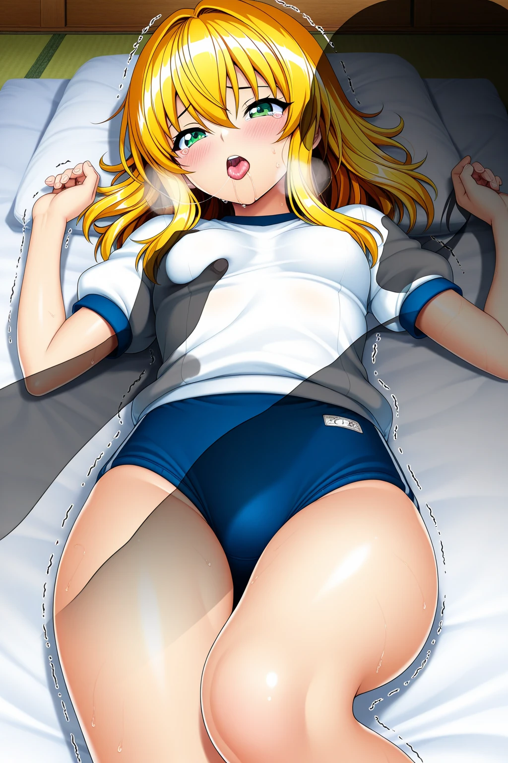 Anime blonde boy, Butt, how, White socks, cute, Dick Out, The penis is visible.bed.Spread your legs.fullbody