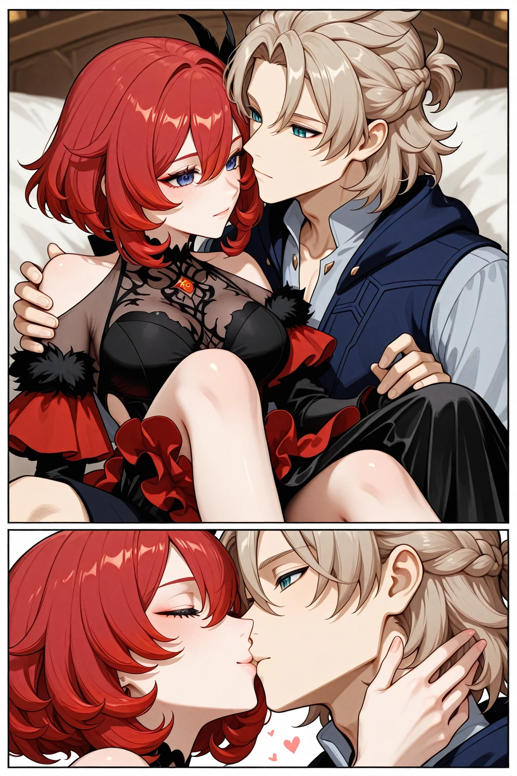 1girl,female,red hair,blue eyes,small nose,open mouth,teeth,red_nails,bare shoulders,armpits,big breasts,nipples,narrow_waist,metal collar,collar,teasing_smile,naughty_face,naughty,teasing,eye_contact,rias gremory,red heels,abs, stockings, fullbody, perfectbody, bedroom,fingering pussy, pussy,????,fullbody,perfecybody,cumming_pussy,cum_falling_from_pussy, looking at viewer, luxury bedroom,collar_in_arm ,long collar chain,handcuffs,text bubble where she say "kneel before me",sitting on bed,crossed legs,proudly talking, holding colar in her hand