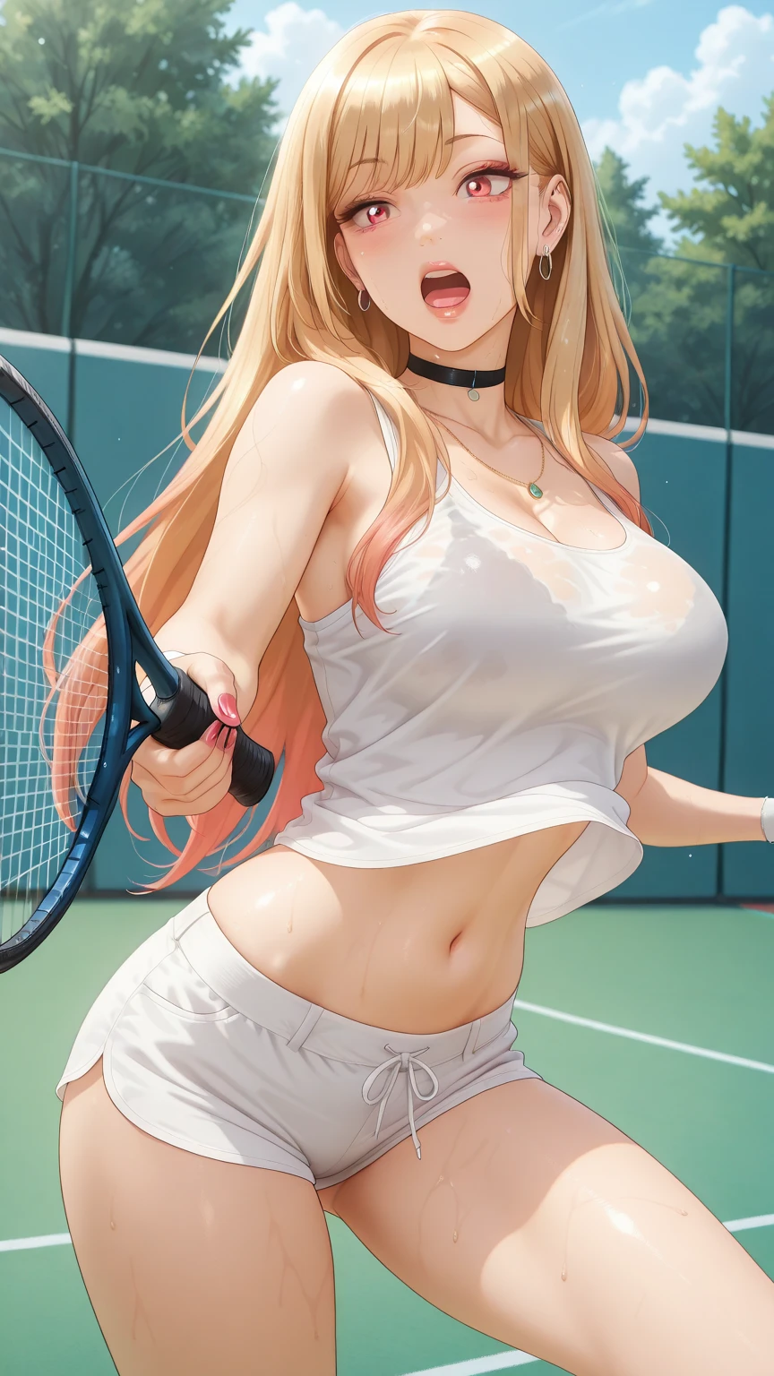 score_9, score_8_up, score_7_up beautiful aesthetic, very intricate, high quality details,sexy tennis girl,girl holding tennis racket,girl wearing tennis clothes,boa hancock \(one piece\),source_anime