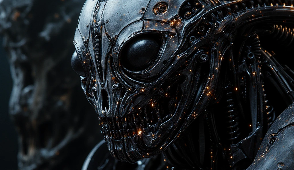 a detailed and beautiful girl trapped in an H.R. Giger style xenomorph relief, emotional female human face with Emma Watson, biomechanical, hnsrdlf style, horror (theme), polished texture relief, black background, monochrome