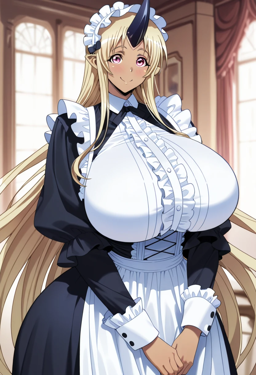 (masterpiece:1.2),(Shiny skin:1.1), Full Body, anime, (anime style:1.5),sexy pose, kitchen background, Heart shaped pupils, seducive smile (The body is slim:1.1), (Beautiful blonde long hair:1.2), (Huge breasts:1.6), Floating Hair, (bangs), (white apron only), (Cleavage), ( Earrings), Blushing, horny, long ponytail,close to male viewer