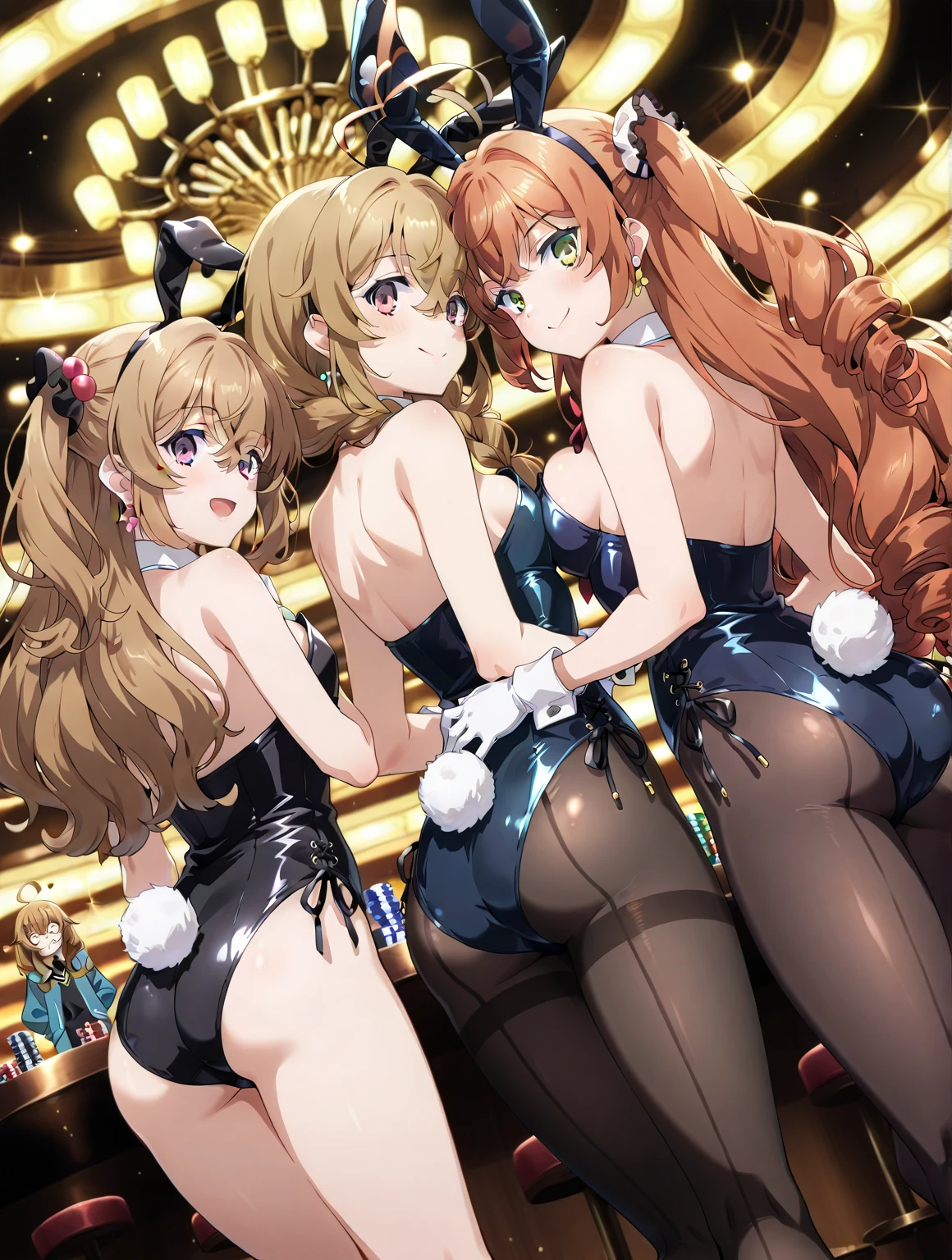 (heart-shaped pupil:1.4), (smiling:1.3), ((full body)), (erotic pose:1.5), (bunnysuit:1.3)