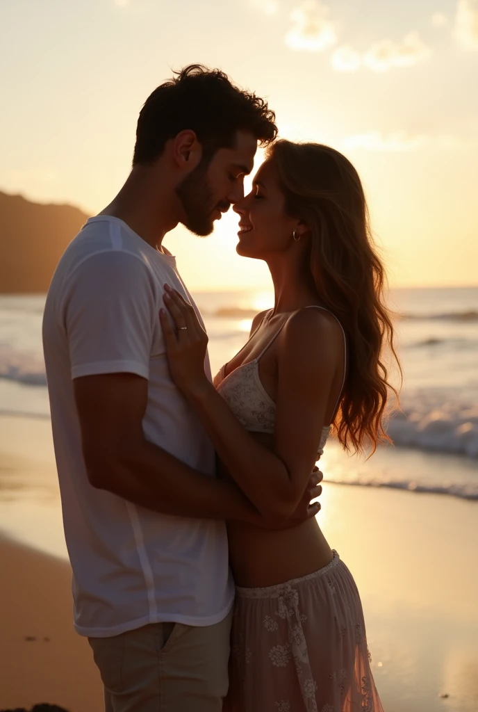 An handsome a american boy 19 years wearing white tshirt and black pant with his Germany girlfriend on beach 