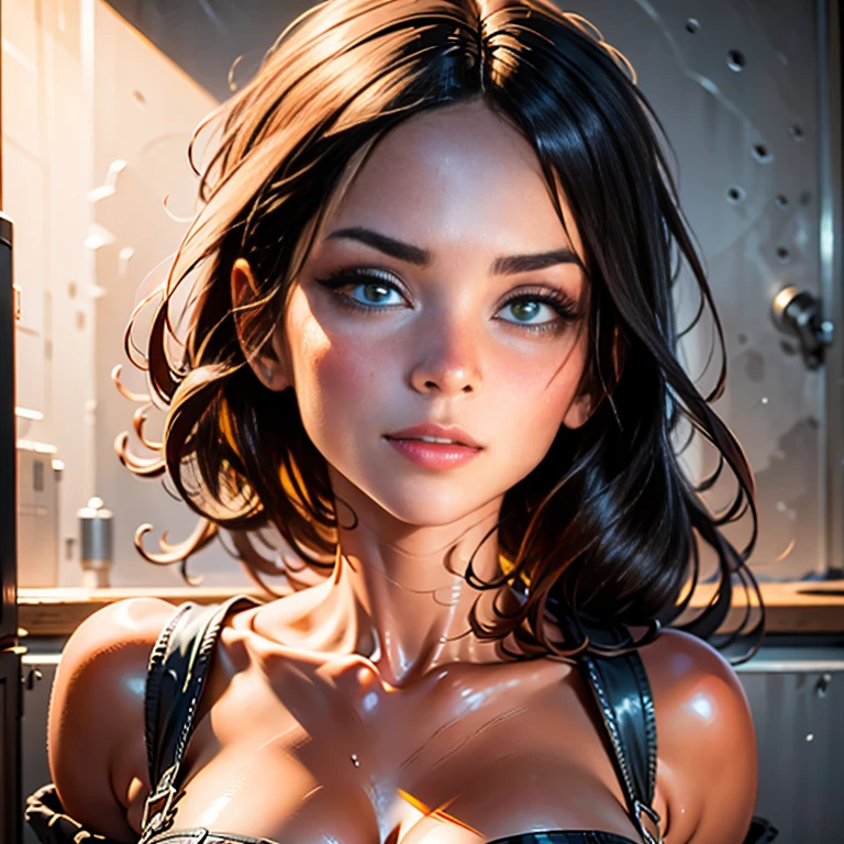 Anime style, Painting, absurderes、perfect anatomia、Lucy、bra very、Bra visible from clothes、Braline、breastsout、short hair, ‎Classroom、cleavage of the breast、clavicle、desk、From above、big breasts, on desk, pleatedskirt, School Desk, student clothes, see -through, The shirt, sitting on, Sitting on a desk, skirt by the, solo, thighs thighs thighs thighs, red blush, ssmile