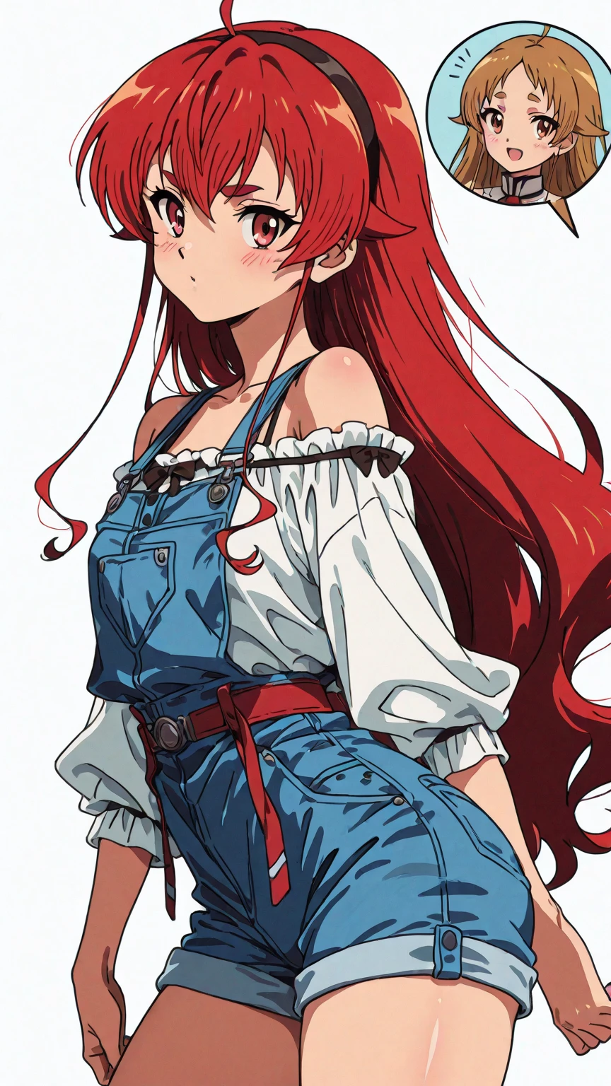 Uma mulher, cabelos brancos muito cacheados, white eyelashes, olhos azuis, jumpsuit with a large neckline, dividindo a buceta, Overalls that are too tight, cara de desconforto, hand with the finger pokes the pussy's overalls