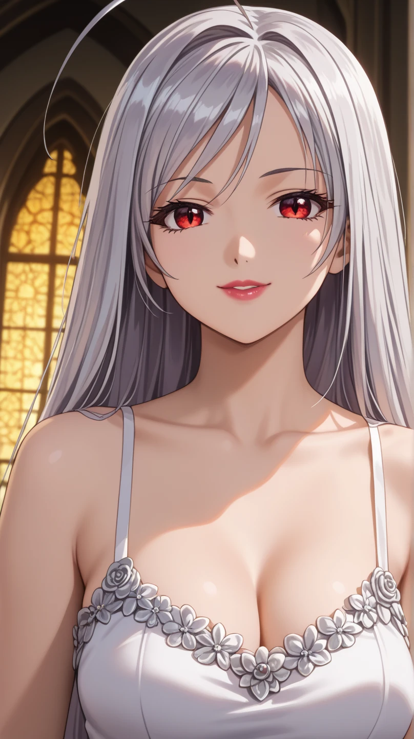 Mirajane Strauss with a beautiful smile, sexy red lingerie, open white shirt, detailed eyes, detailed lips, extremely detailed face, long eyelashes, real human skin texture, shiny hair, studio lighting, high-resolution rendering, vivid colors, photorealistic style