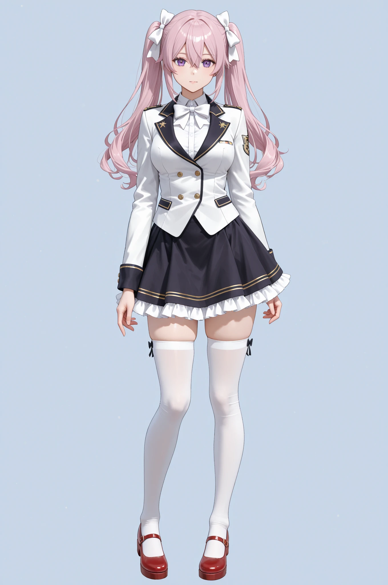(masterpiece:1.3), (absurdres:1.3), (best quality:1.3), (ultra-detailed:1.3), 1girl, full body, looking at viewer, smile, standing, outdoors, waving, akirafi, halo, long hair, white gloves, long sleeves, white shirt, white pantyhose, white pants, belt, white coat, open coat, cat tails, high heels, <lora:akirafi-13:1>