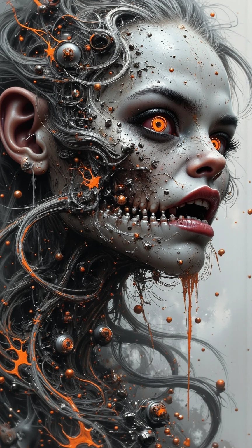 (beautiful girl face:1.45), megan fox as a vampiric muscular red carnage, (mouth wide open with tongue out:1.25), (red carnage anatomic muscular bio-mecha muscle suit:1.25), (body totally covered in muscles, veins, tendons), (perfect muscular anatomy),
