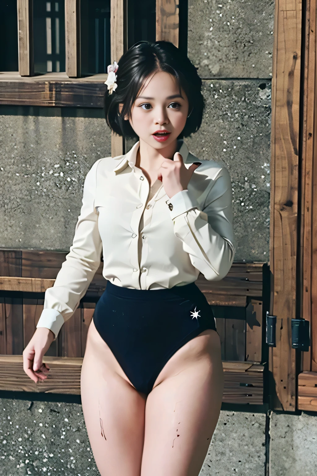 Jennie kim, orange hair, wavy, full lips, doll lips, large eyes.
