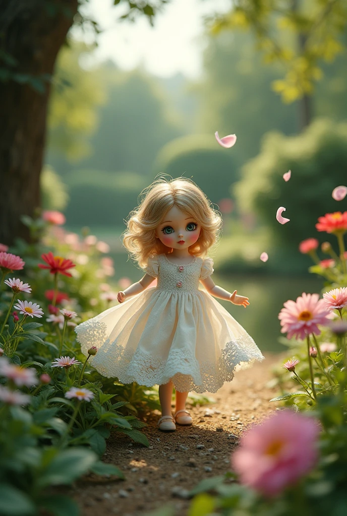 I would like a beautiful doll created with dancing flower petals that transforms as it dances.