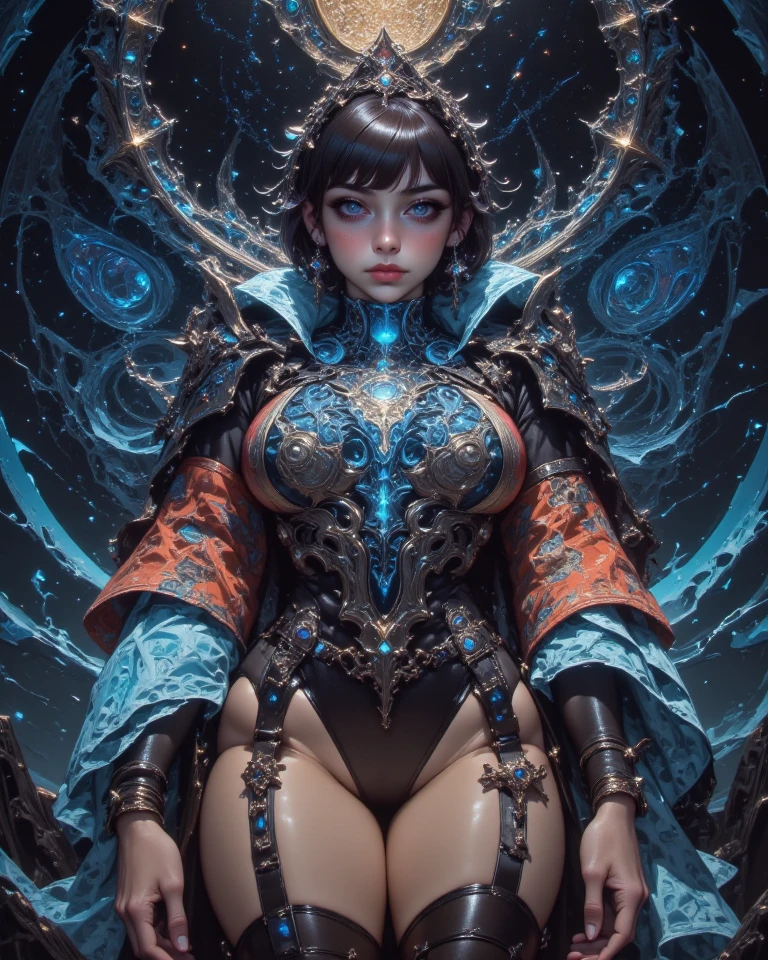"Young Girl from the stars, (shimmering fur), celestial antennae, shell of wonder, planetary dreamscape, (cosmic enchantment), surreal artistry, vibrant and alien palette",kneeling, wide shot, f/1.8, bokeh, mystérieuse et majestueuse, céleste.