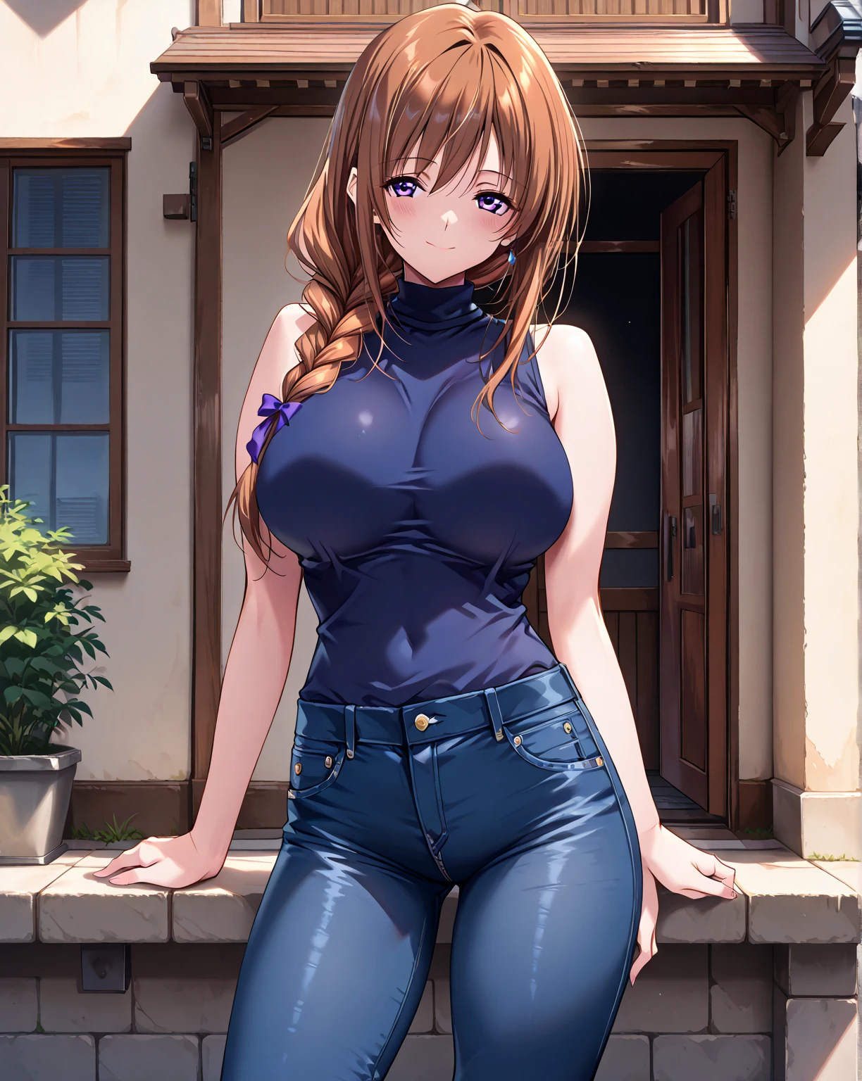 (masterpiece, best quality, ultra detailed), (perfect face, detailed face), (detailed background, complex background:1.2), full-face blush, small grin, open mouth, (big breast:1.3),
<lora:megumi_tokoro_v1:0.8> megumi tokoro, ahoge, long hair, black sweater, sweater, turtleneck,
(outdoors, garden, (cowboy shot:1.5))