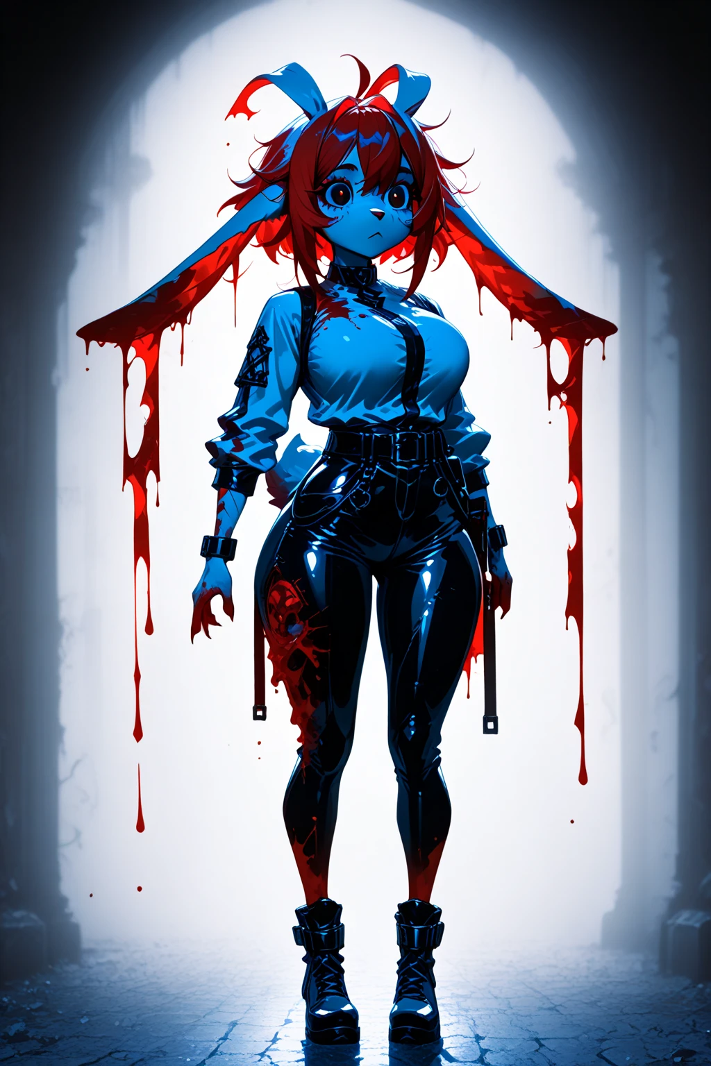 (masterpiece, best quality),  intricate details, 8k, artstation, wallpaper, official art, splash art, sharp focus,
 1girl,       <lora:ollie_ninja_v1:0.8> kureiji ollie, (colored skin, grey skin, patchwork skin, zombie:1.2)  red hair,
 <lora:phat smash:0.8>from behind, ass,