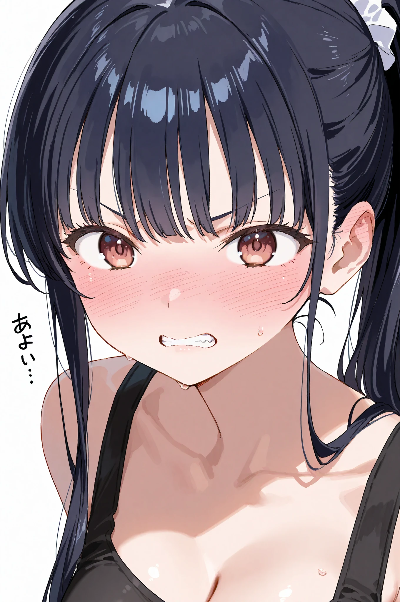 (((masterpiece, High resolution, perfect face))), beauty of China, 30 years old, beautiful face, white background, light purple bikini, embarrassed look, look at the camera, ((top quality eyes)), ((detailed texture)), standing and look at me, Married woman, cool women, ((high resolution eyes)), black hair, ponytail, nsfw