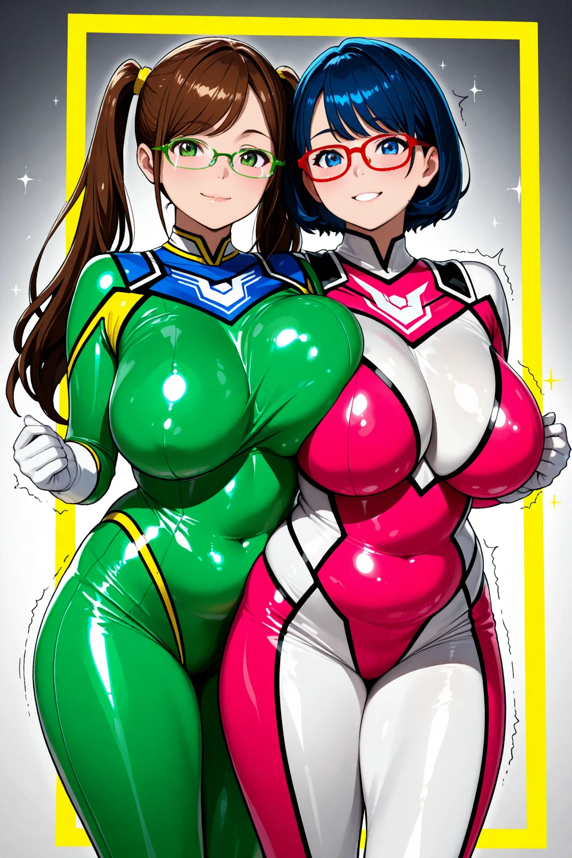 Ultra-realistic 8K CG，Flawless face，flawless perfection，，full bodyesbian，One-piece tights，Conjoinment，Light green latex set，Standing on the ground，poster for，huge tit，Huge breasts，A sagging breast，long leges，Slim，being thin，tightsuit