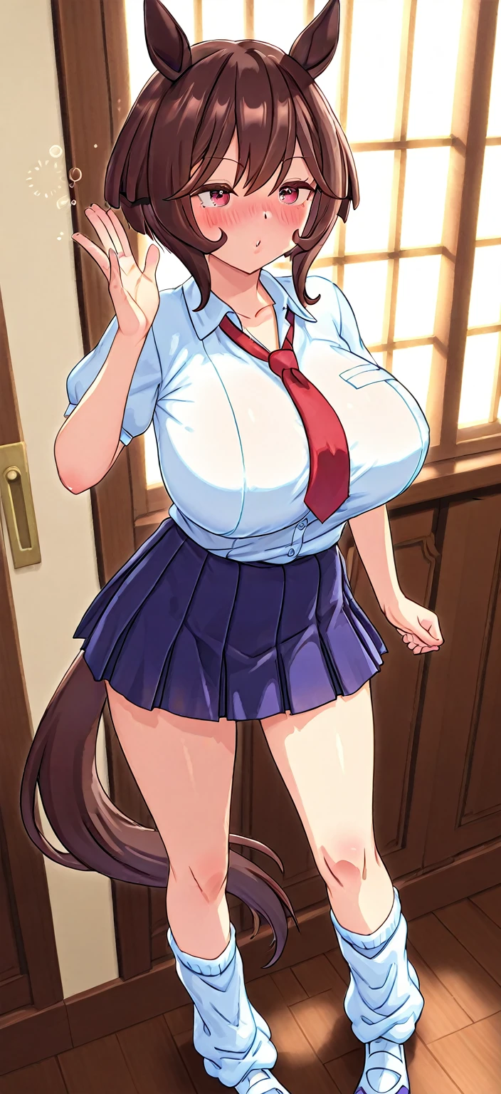 by by buta99, by chelodoy, by spikedmauler, by cervina7, solo, female, standing, looking at viewer, ((hair, snout)), smiling, lips, eyelashes, eyeliner, big breasts, cleavage, , light brown fur, pink eyes, sexy, light brown hair, long light brown hair, skinny, canine, domestic dog, small waist,huge thighs, huge ass, tits, define, sexy, moaning ,school background, school outfit, school girl outfit, pink outfit, bully, mean, mean girl, bimbo, white thigh high socks