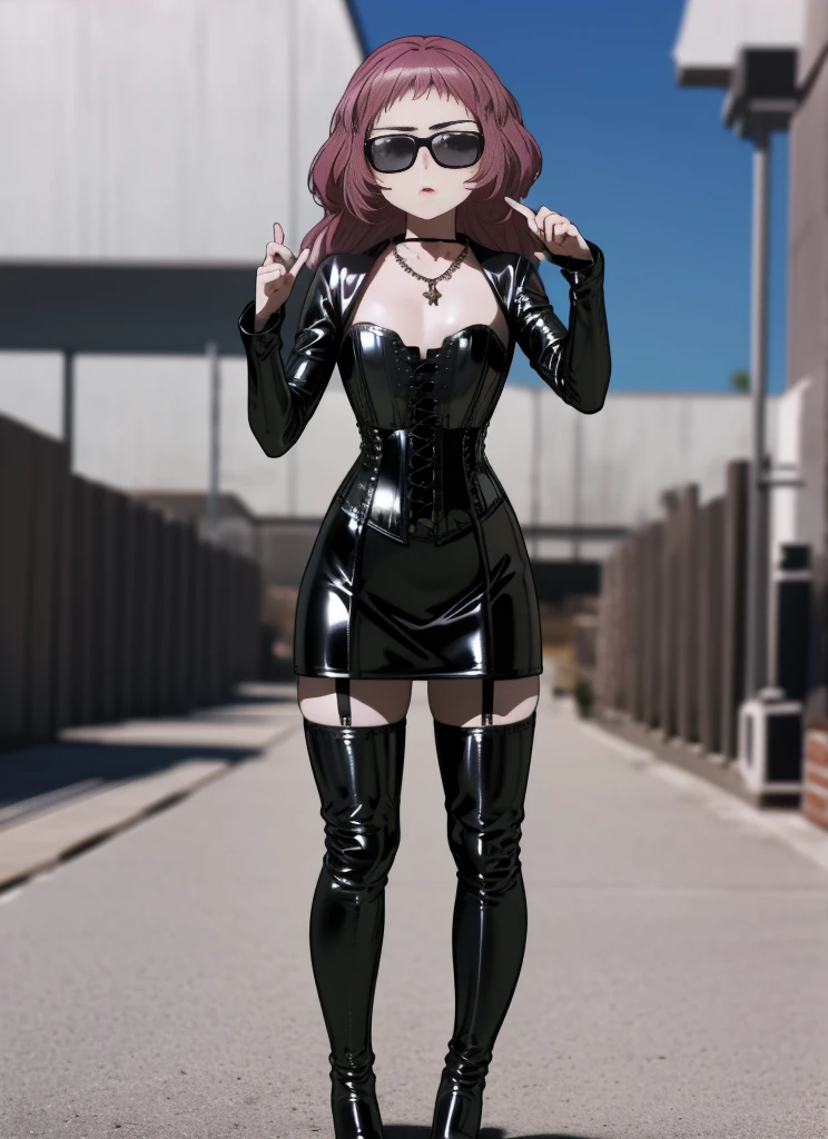Yankee sitting、Poop sitting、(((open legs:1.4)))、(((Wide-open legsでしゃがむ)))、(((Squat with your legs spread in an M-shape)))、BDSM、Queen、mistress、(((One girl)))、solo:1.8、(((Black latex elbow gloves:1.4 )))、(((Black latex corset dress:1.4)))、(((The corset dress is decorated with beautiful lace.)))、(((Corset dress with shoulder straps)))、(((Black latex tight mini skirt:1.4)))、(((Black Thigh Boots)))、(((Black fishnet stockings:1.2 )))、(((Stiletto heels:1.4)))、(((Black latex panties)))、(((Black latex bra)))、(((Black leather collar)))、(((Sexy pose:1.4 )))、Wide-open legs:1.2、(((Erotic)))、(((Cowboy Shot)))、(Very detailed), (4K), (Pixiv), Perfect Face, Beautiful eyes and face, (Highest quality), (Very detailed), Detailed face and eyes, (alone), Textured skin, Absurd, High resolution, Muse, Glasses, Long Hair, Purple eyes,Redhead, break、Subjective, Selfie, Temple, Japanese architecture, Outdoor, cherry blossoms,Frowning、Frowning、(((Gazing at the audience)))、Cold Stare、blush