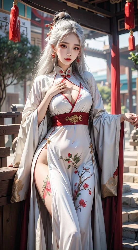 1 Sister, beuaty girl (24 years of age), 摩洛解放阵线, humongous large breast:1.1, Nice face, yellow-eyed, Long gray hair, Silver hair color, Long gray hair, through bangs, flower hairpin, cropped shoulders, Skin  very bright, Korean idol makeup, Focus on the pubic hair , Shot from a low position from the front, Show hers, The kinky  exposed, plum, plum, Beautiful curves, , underdressing, humongous large breast:1.1, perfect pubic bone, Best quality at best, ultra - detailed, The face  very detailed, 详细的脸: 1.2, Round chest, irezumi tattoo style, tattoo   , show her thighs , Thigh tattoos, Sexy thighs, Wide hips, plum, plum, stooped, stooped, Harmonious gesture