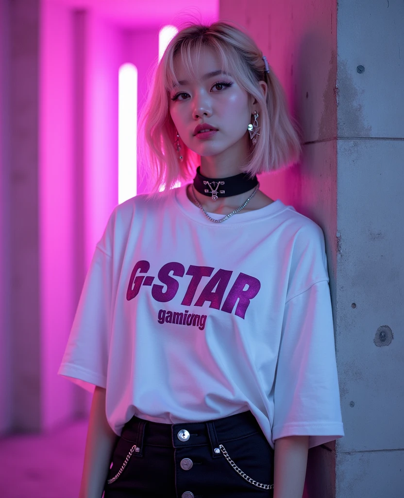 (lisa of blackpink) , (1girl), shirt:1.2、look at viewer、cinematic lighting、perfect、soft light、high resolution skin:1.2、realistic skin texture、full body, realistic face、Gray background