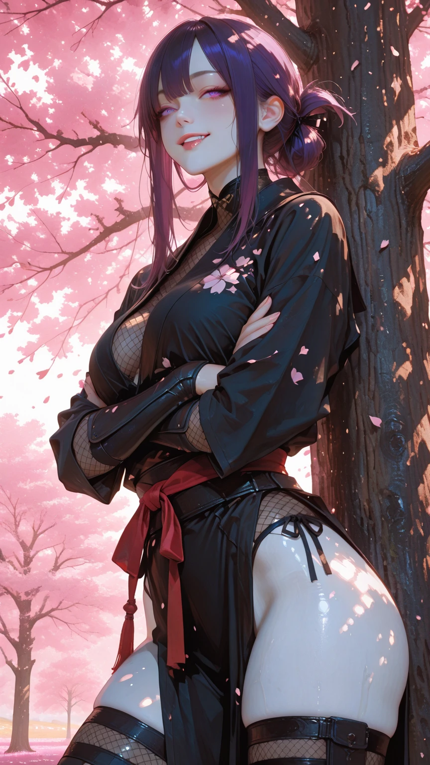 POV: ((((massive accentuated super huge enormously gigantic hanging nude tits and nude hairy pussy showing, the most beautiful and highly detailed open layed kimono with sash and ribbons, white thigh high tabi socks)))) ((very long purple hair:1.2)), skinny, slim thick, small waist, 8k, UHD, (massive accentuated super huge enormously gigantic hanging nude breasts, sitting spreading her legs open, in a sexy seductive slutty pose), cherry blossoms blowing in the wind, luxurious Japanese bedroom background