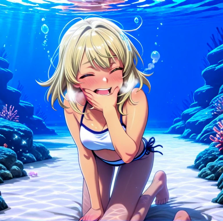 A young girl and a watery slime have sex and climax over and over again,The face of a woman fallen into pleasure,Blonde short hair,Green Eyes,My body is covered in watery slime and I&#39;m in ,Height 10cm,Watery slime-filled bushes,Cute and naughty,blushing cheeks,A large amount of water-like slime is sloshing around in her pussy,Watery slime dissolves school uniforms,