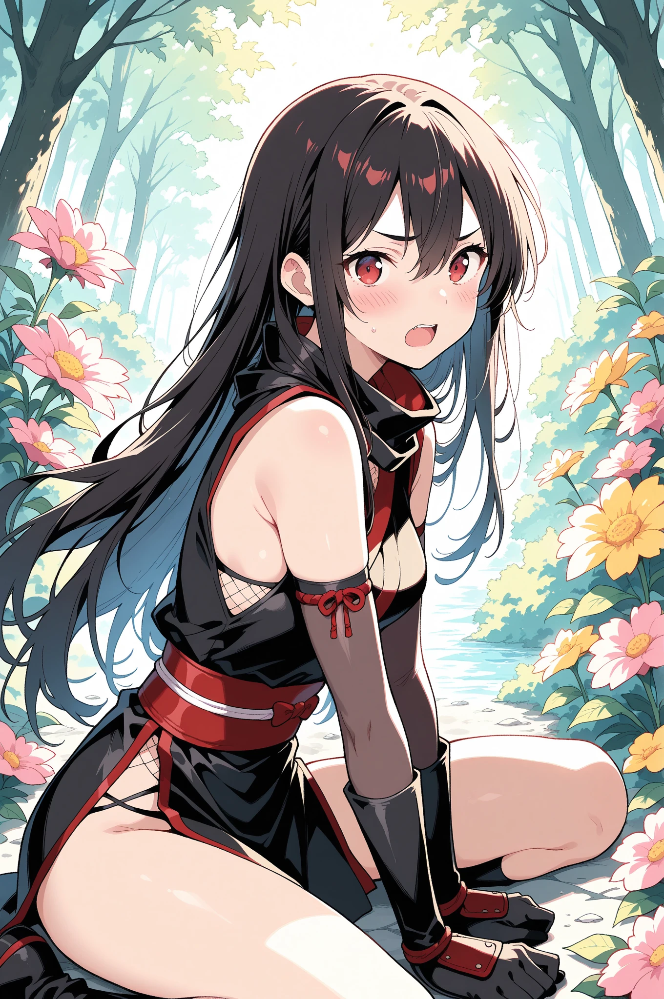 Anime girl sitting on a tree branch in a forest, hinata hyuga, Nezuko, Nezuko-chan, Hinata Hyuga, Naruto, anime exuberante john 8k madeiras, Sakura Haruno no modo Slug Sage, visual anime de uma jovem mulher, haruno sakura, de naruto, sakura petals around her, inspirado em Kamisaka Sekka