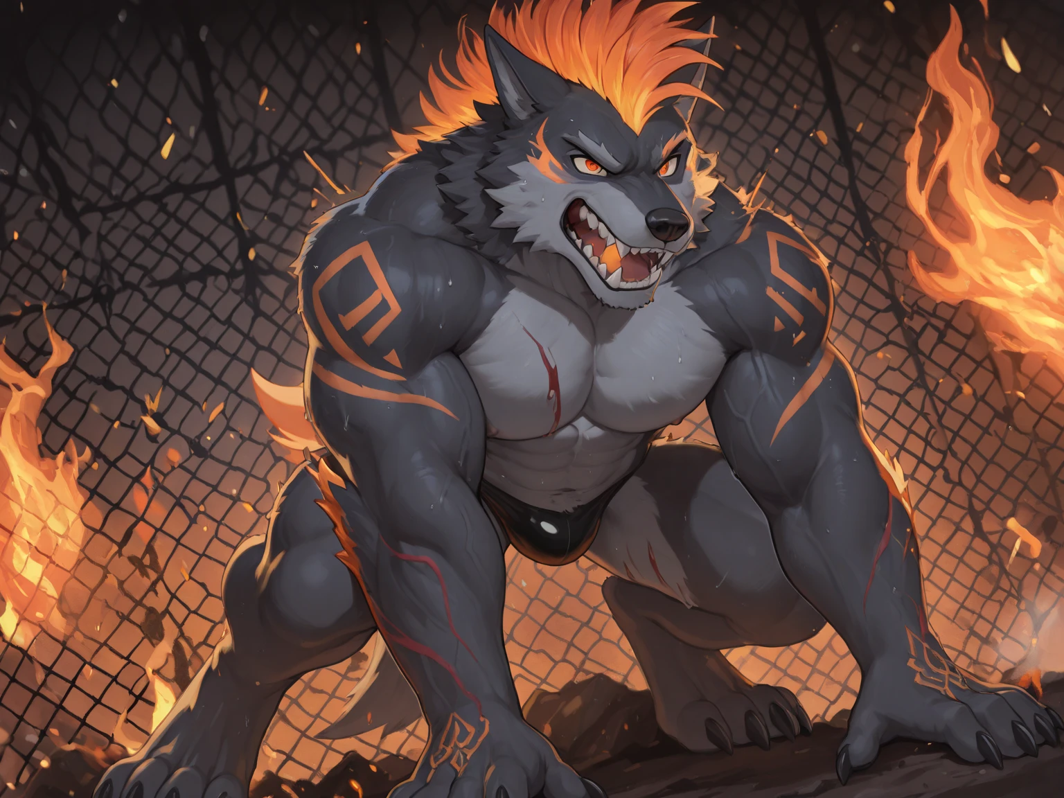 Furry, perro, pose de combate, dynamic, anatomically correct