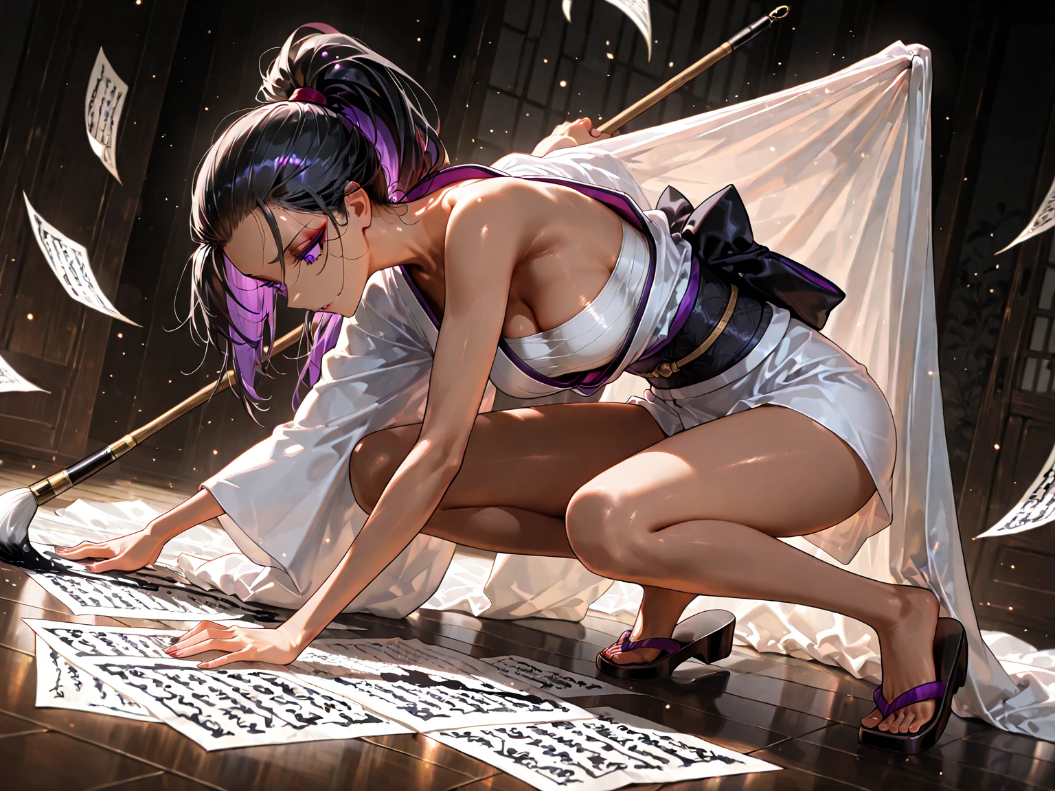 Sexy full-body anime girl with purple and blue hair with short clothes white kimono style erotic pose for a photo, arte cg anime suave, photorealistic anime girl rendering, Estilo de anime 3D realista, anime. soft lighting, Arte Digital Anime, Arte Digital Anime detalhada, Arte de anime realista, Advanced digital anime art, Estilo anime 4K, 3 d anime realista, Anime estilo 3D