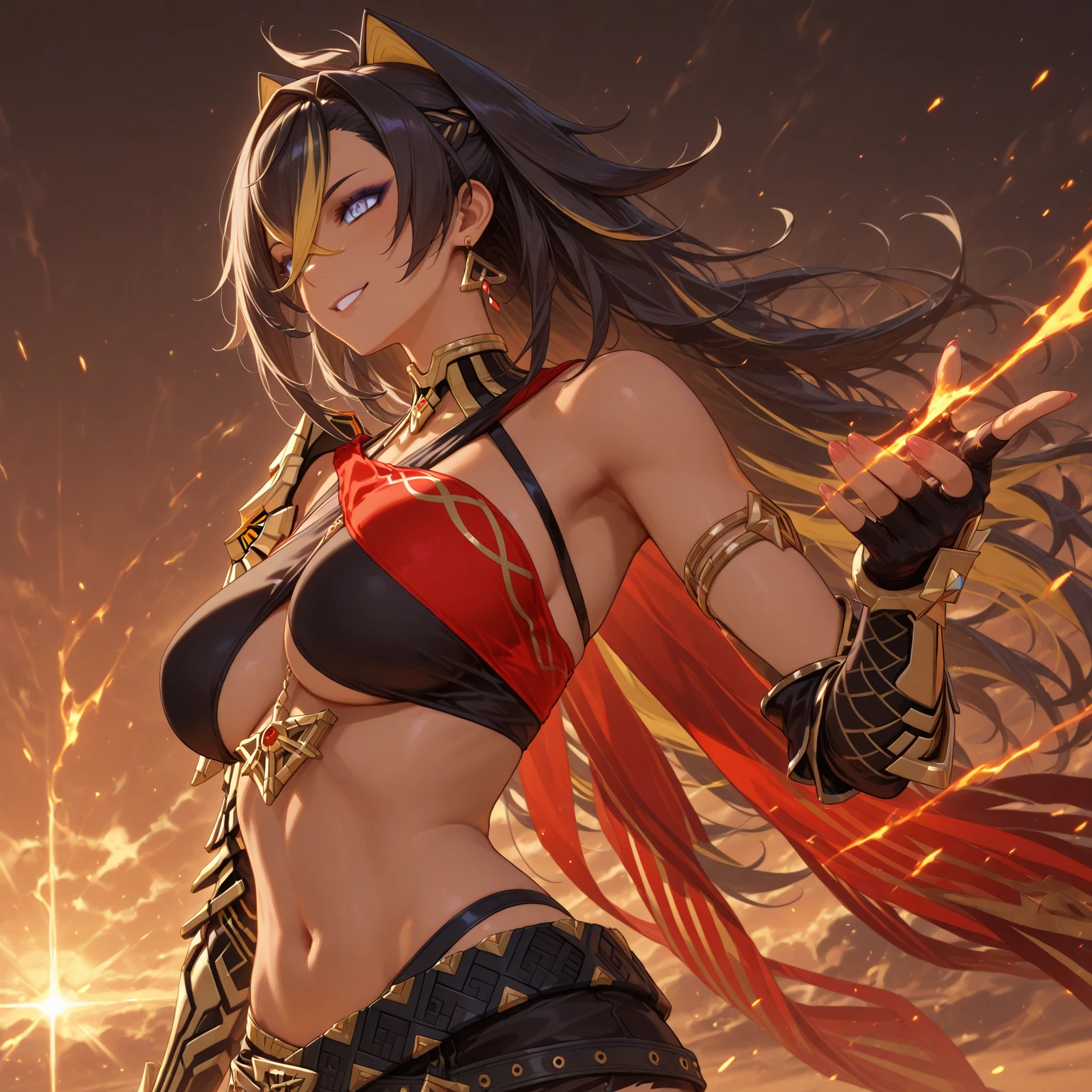 aztec princess doll, barbarian warrior woman, in a costume with feathers on her head, flames, smoke, fog, featured on cg society, fantasy realistic art, vibrant deep rich color, unreal engine, greg rutkowski, loish, rhads, beeple, makoto shinkai and lois van baarle, ilya kuvshinov, rossdraws, tom bagshaw, alphonse mucha, global illumination, detailed and intricate environment