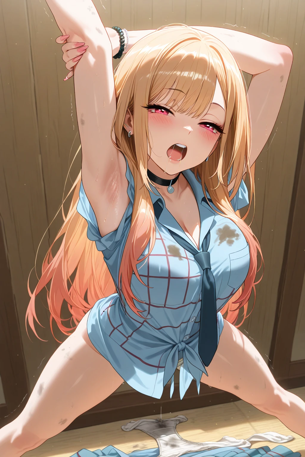1girl, solo, nsfw,, (wearing nothing: 1.5), large breasts., empty eyes , 、konjiki no yami,, long hair, blonde hair,, red eyes,, flooding, fire, heavy snowfall, frozen, file, crying, sea, cooking, whole body, Cherry tree、 blue sky, church,, classroom, garden, , nipple , wet, hospital、、12 years old、 amusement park、