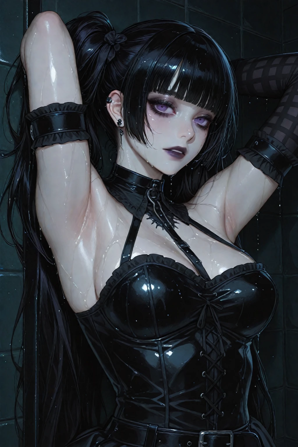 Sometimes all the colors inside me fade to grey and all the colors around me melt away, leaving only sadness and regret for all the things didn't say, (goth, punk, tattoos, black hair, black clothes),thick impasto painting