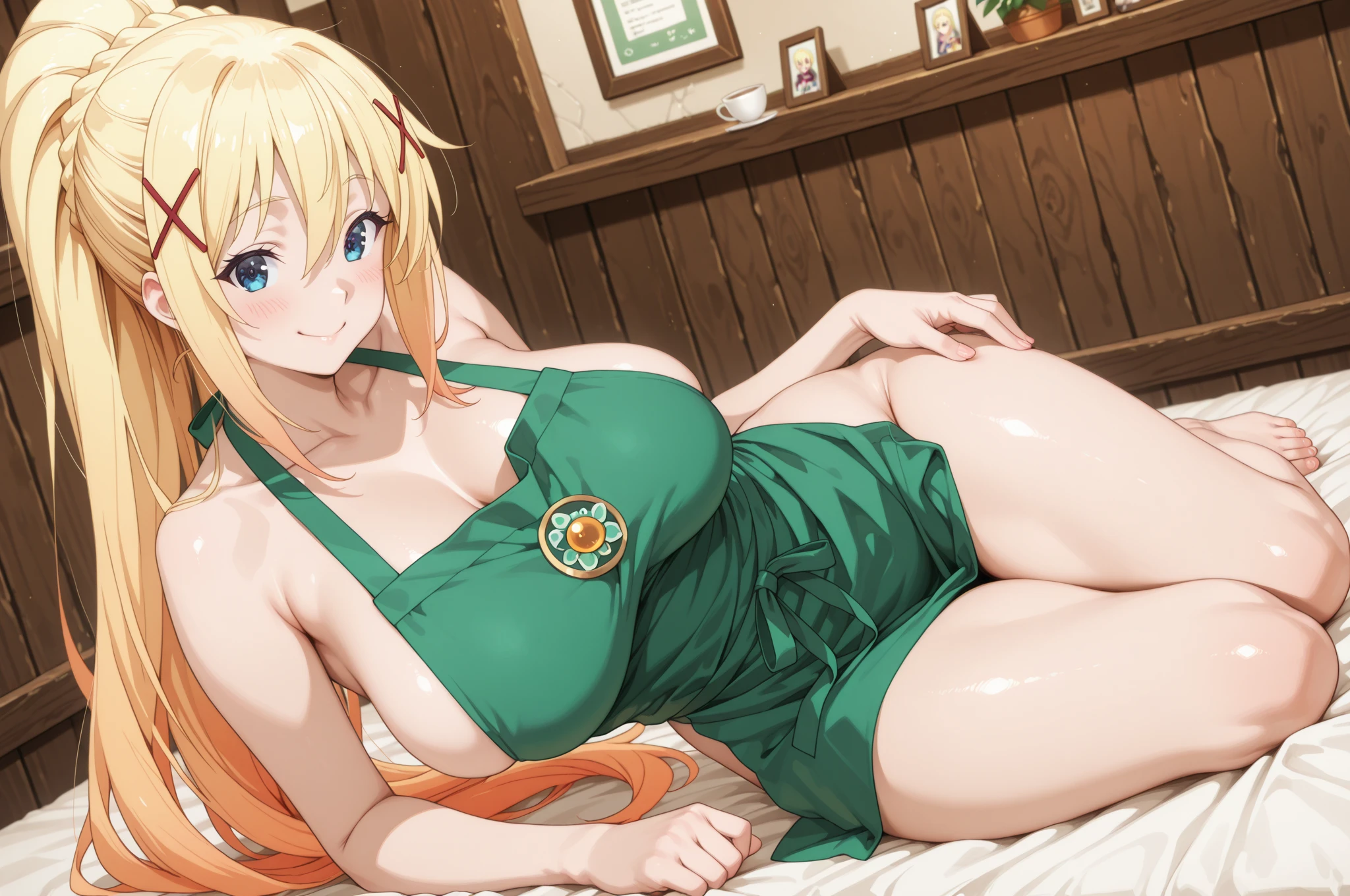 Rangiku Matsumoto in a sofa in a green bikini, amoranto, better known as amoranto, young beautiful amoranto, en la cama, in a sofa, chica sexy con ojos verdes, laying back en la cama, acostado, acostado en una cama, en mi cama, amoranto as a super villain, reclinado en la cama