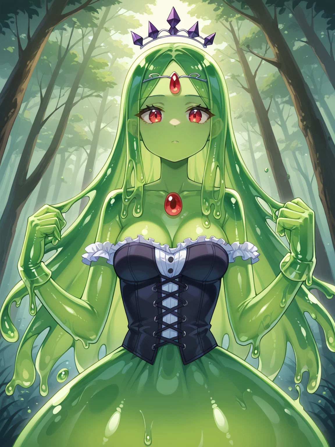 ((best quality)), ((highly detailed)), masterpiece, absurdres, (detailed eyes, deep eyes), <lora:more_details:.4>, (1girl), (glasses), propped up on one elbow (\resting\), <lora:alraune_v1:.8>, <lora:alraune_cpt_v01:1>, ((alraunecpt)), ((alraune)), monster girl, (plant girl), green hair, plant hair, pink eyes, leaves, colored skin, <lora:coloredSkin:0.4>, ((green skin:1.33)), blue flowers, tentacles, (vines), thorns, giant flower, rose, nectar, plant, tree bark, large breasts, (plant clothes), collarbone, (navel), (outdoors, in a bamboo forest, sunset)