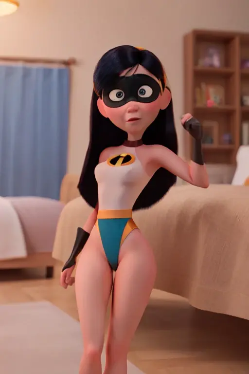 xyzviolet, 1girl, long hair, beautiful, masterpiece, portrait, closeup, clothes from the incredibles, 4k, beautifull feet, sexy , large breasts