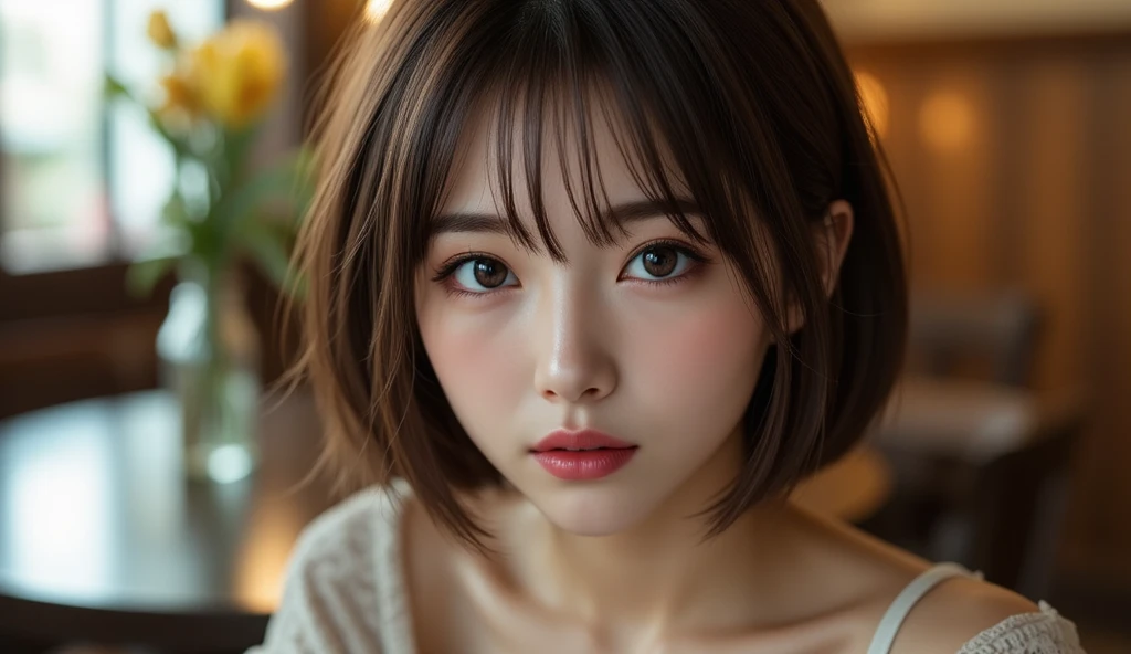 8k,Highest quality,(masterpiece:1.2),(Realistic),(Realistic:1.37),Ultra-high resolution,One Young Woman,smile,((Big Breasts)),Beautiful Eyes,(((lingerie))),Perfect body,Perfect Fingers,Professional Lighting,gravure,Detailed face and skin texture,fine grain,RAW Photos
