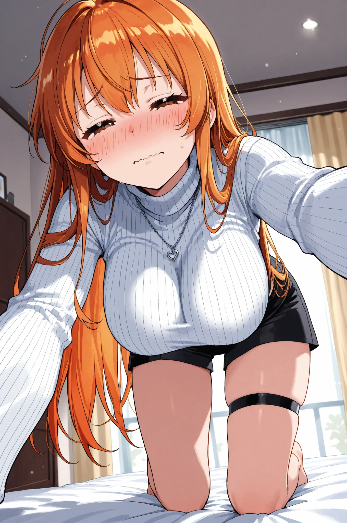 woman orange hair big breasts t-shirt nipples thick legs izakaya smiling face red slutty spreading legs to show genitals large amount of semen swallowing BUKKAKE fuck sexual abuse partially removed panties facial cumshot in mouth
