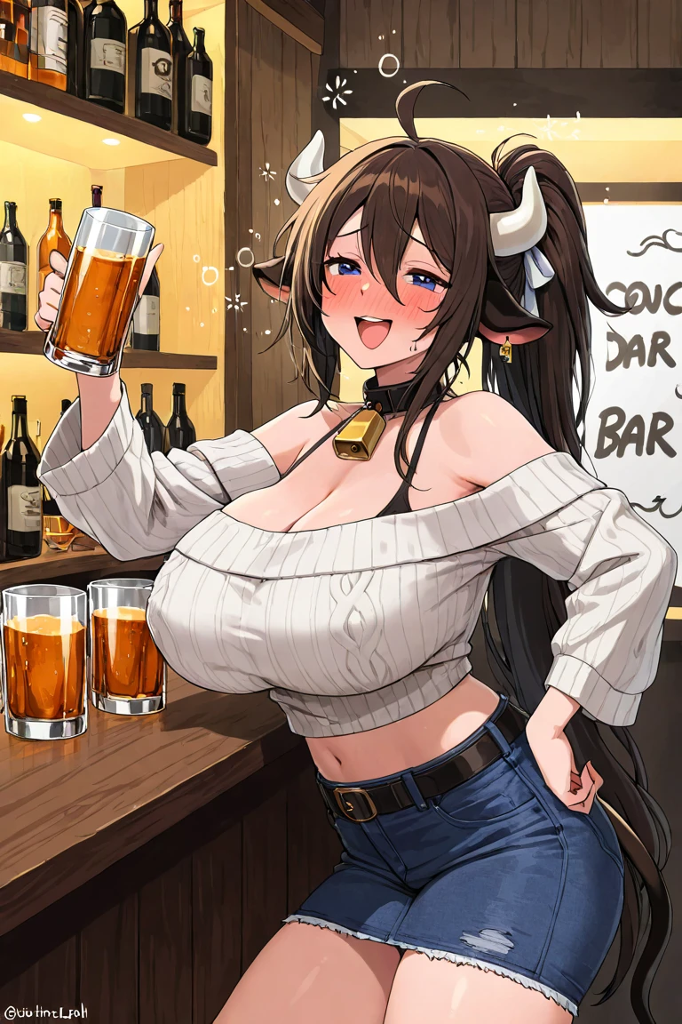 amber_genshin, nsfw, hair ribbon, masterpiece, 1 girl, shorts, ????? nipples, intricately detailed, ???????, puffy nipples, pubs, table, crowd, navel, bare shoulders, necklace, beer, tavern, inn, pub, crowd, brown hair, long hair, extremely detailed, photorealistic, octane render, 8 k, unreal engine, bare breasts, nipples, yellow eyes, carrying beer tray, bare stomach, sweaty, people on background, oktoberfest, smiling, moist breath, child, arm strap, breasts, blush, bare shoulders, open mouth, peace sign, winking, bare arms, bare elbows, hair_between_eyes, red_ribbon, leather belt, waist pouch, goggles, ?????? piercing