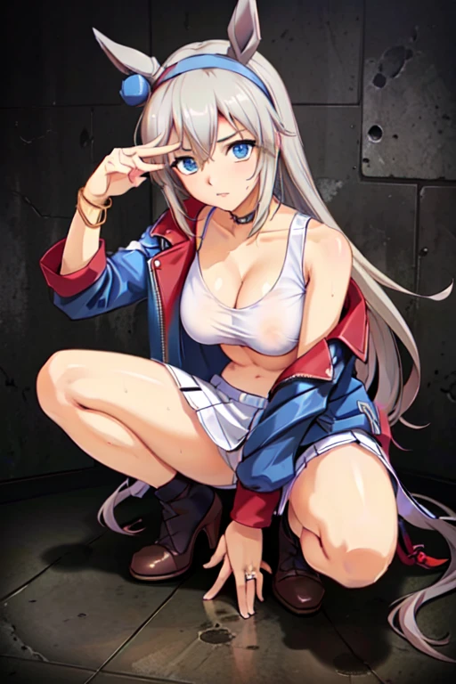 D_E_Ell, blue lips, white skin, blush, lipstick,Hot girl, baddie, bad attitude, mean girl, crazy, smoking, sensual, attractive , masterpiece,high quality,4k, bare shoulder,belly,crop top,holding pistol,cleavage,casual dress, bar
background, inside bar, indoor,smile, open mouth, (nsfw) not safe for work, evil expression, exposed
belly, exposed navel, exposed midriff, exposed lower belly, crop top overhang, underboob,jacket,
unbuttoned jeans , low rise black jeans, Low rise jeans, Low rise jeans with open fly,