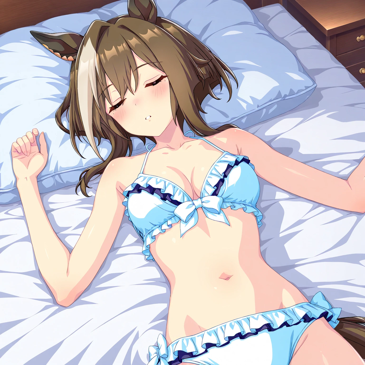 Unbeatable masterpiece, ultra-realistic CG 8k, perfect art, super detailed rendering, masterpiece, high quality, high resolution, manic detail, high definition, high quality, detailed face, detailed body members, 1girl, solo, //, Hanabi hanabi, young hanabi hyuga,, //, shirtless, fishnet clothing, no bra, blush, jiri-like,  panties, panties only,//, dark lips, extreme , extreme female body, white eyes, flushed face, full body, big , huge , punch marks on , flushed face, exposed , reddish marks on , sweaty face, //, the girl lying on the bed, lying on her stomach, looking back, looking at the viewer, embarrassed, tired, embarrassed, , hands squeezing the pillow,  highlighted, messy hair, pillow biting, juicy, ,, shame, flushed