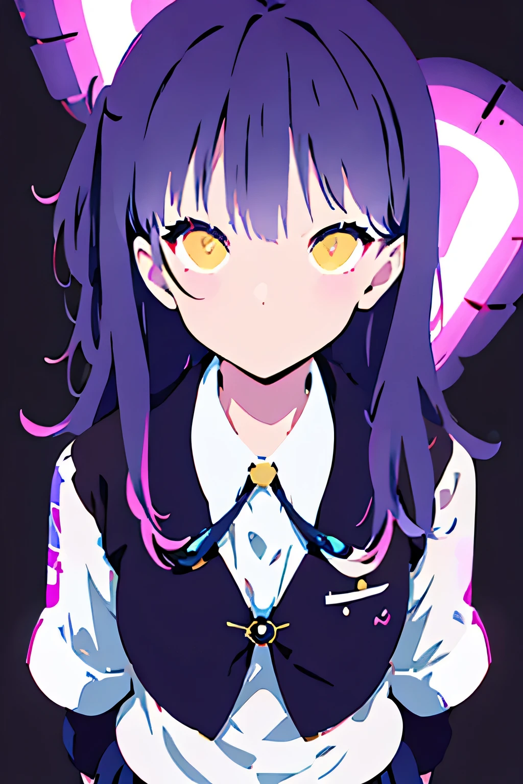 edshift style, (analog style:1.2), sexy, realistic, photo shoot, professional, high contrast, [Nina Dobrev|Emma Stone], 1girl, solo, expressive look, hearts,   detailed eyes, eyes by Ilya Kuvshinov style, sharp pupils, realistic pupils, glitter makeup, gloss lips, stud earrings, jewelry, necklace, perfect face, upper body, small lips, face shot, (closeup:1.2), (extreme closeup:1.2), cleavage, face focus, from above, masterpiece, best quality, HDR, viewpoint, highest quality, sharp focus, looking at viewer, facing viewer, 8k, abstract background, colorful background, skin pores, intricate skin texture, realistic skin, asymmetrical bangs, hair flaps, button-up shirt, cyan shirt, serafuku, school girl uniform, cardigan, [(colorful explosion psychedelic paint colors:1.2)::0.2], cromulent, cold, dynamic lights, bokeh, glowing background,