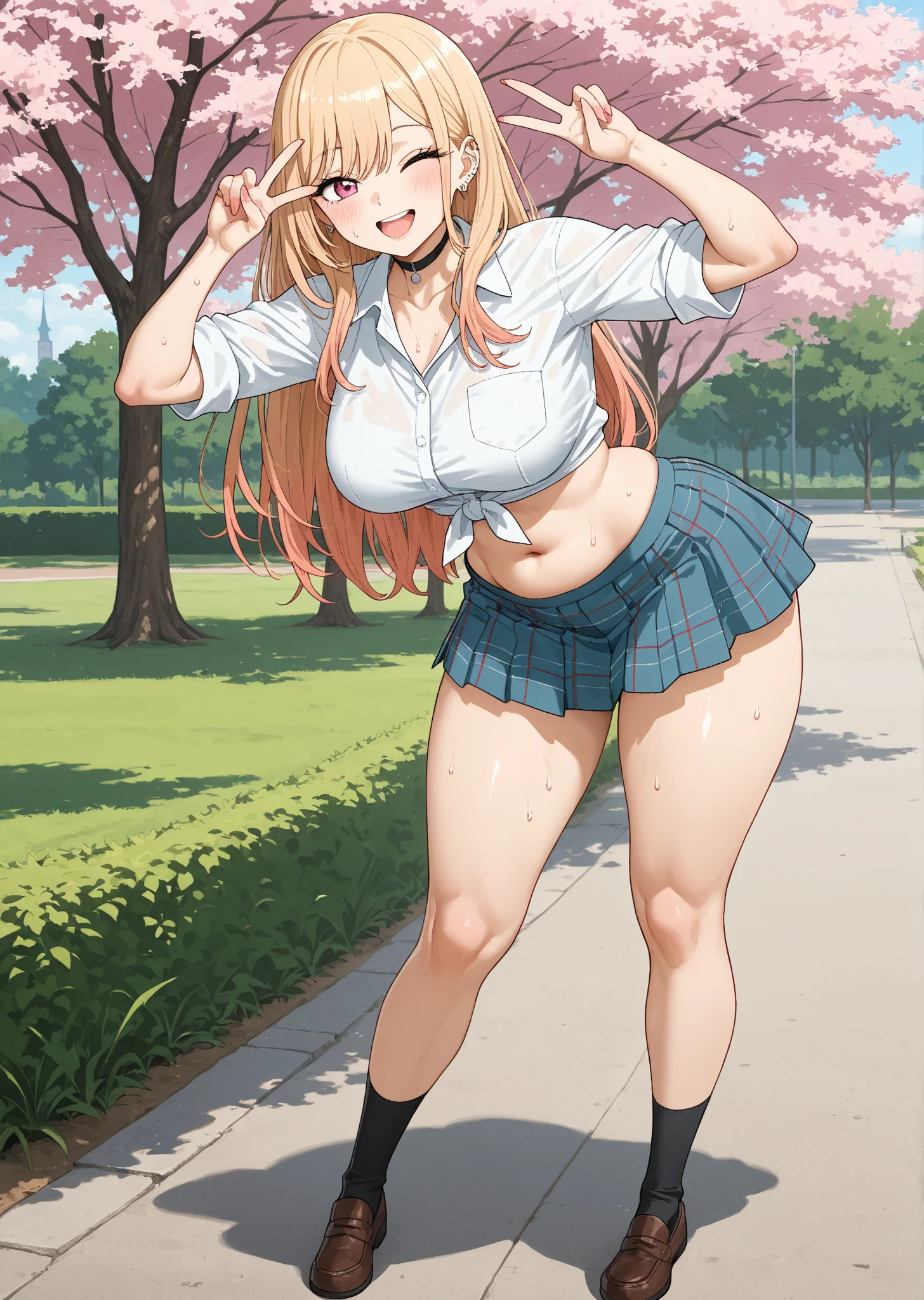 <lora:twistedscarlett60_style:0.8>,((masterpiece,best quality)), absurdres, <lora:serena_v1:0.6>, serena \(pokemon\), 1girl, long hair, detailed blue eyes, detailed pupils, hips, thighs, sexy adult, breasts, thighhighs, long hair, hat, jewelry, bracelet, black thighhighs, collared shirt, pleated skirt, red skirt, sleeveless, high-waist skirt, sleeveless shirt, pink headwear, black shirt, eyewear on headwear, solo, parted lips, looking down, cinematic composition, contrapposto, blush, embarrassed
park setting, pathway, trees, flowers, grass,
cowboy shot,
lifted by self, skirtlift, holding up skirt with both hands, <lora:skirtlift-v4:0.7>,
futanari, huge penis, erection, long shaft, long penis, <lora:futanari_concept_full_v1:0.8> futanari, veiny penis, testicles,detailed glans, body obscured by erection, obscured by penis, stomach obscured by penis,