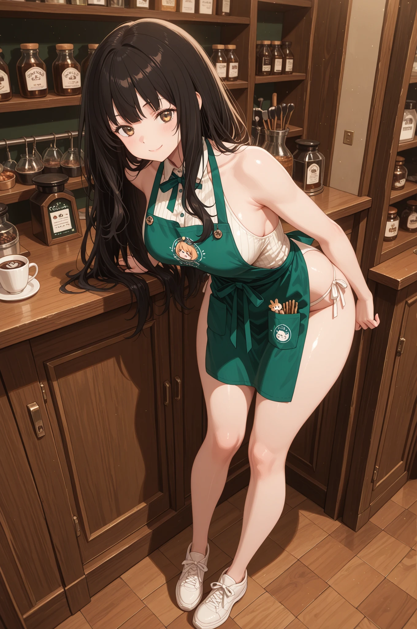 Photorealistic, Realistic, RAW photo, masterpiece, highest quality, high resolution, illustration
((Ice Latte with Milk)), Skinny Bat, Skinny Leg,
1girl, random hairstyle, slim legs, delicate and cute, perfect face, beautiful eyes, fair skin, real human skin, pores, green clothes, tea, green tea, japanese style