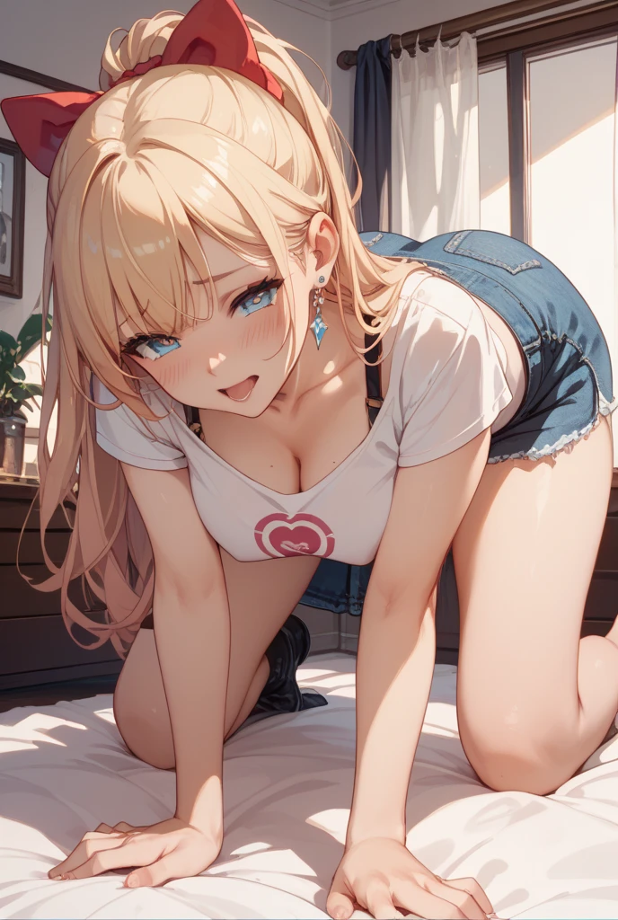 (Highest quality:1.24, Very detailed, Delicate and beautiful CG art, Detailed illustrations, Attention to detail, masterpiece:1.2, Highest quality, Best aesthetics), (((1 person, Beautiful girl illustration))), JK, Light-colored illustration, Perfect lighting, Natural light, Surrealism, Beautiful detailed hair, Beautifully detailed face, Beautiful attention to detail, Beautiful clavicle, Beautiful body, Beautiful breasts, Beautiful thighs, Beautiful feet, Beautiful fingers, Glowing Skin, View your viewers, Perfect Face, Perfect Eyes, Perfect Fingers, (Long Hair, Side Ponytail), Asymmetrical bangs, (Detailed cloth texture, Black socks, Red sexy lingerie), ((Heart-shaped pupils, excited, Sigh, Ahegao:1.1, orgasm, With their mouth slightly open, Sticking out tongue)), Lying in bed:1.4, Spread your legs, ((Five Fingers)),
