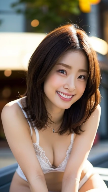 highest resolution, 4k, masterpiece: 1.3), japanese mature, sexy: 1.1, fine eyes, slender body shape, realistic teeth, double eyelid, whole body, highest quality, be familiar with, feminine, wide angle, in town