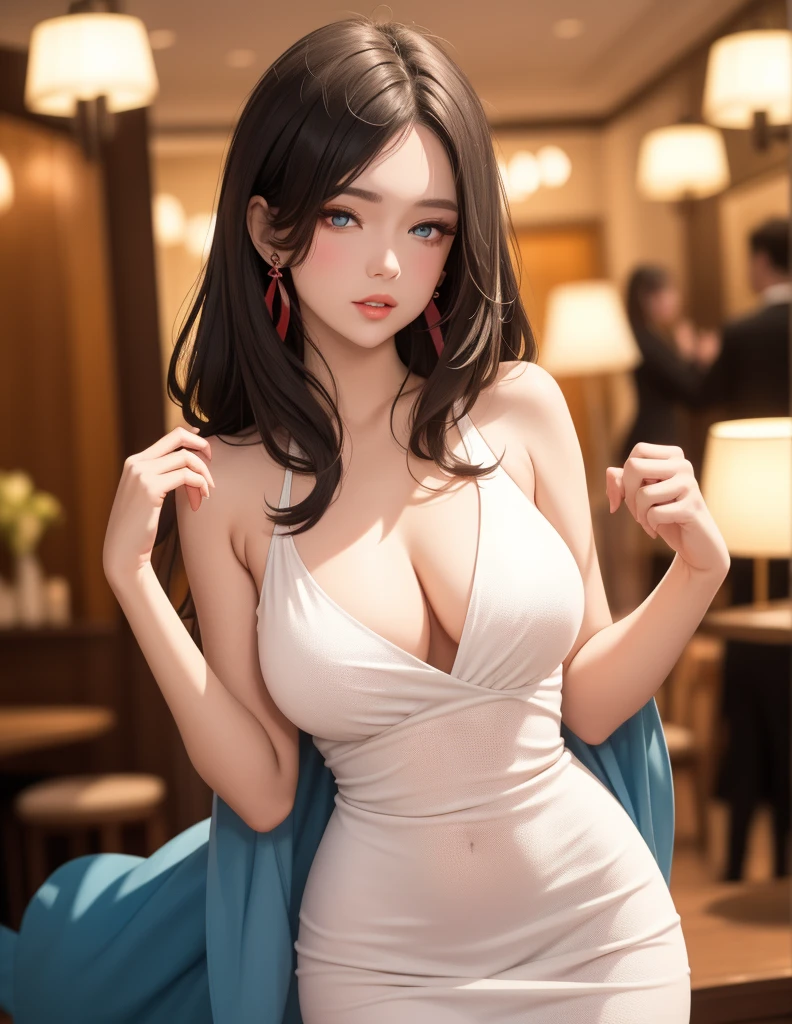 girl making stone sculptures、colorful lights、whole body、sweaty、chisel and hammer