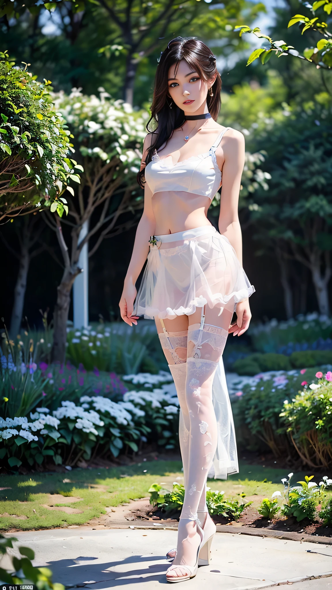 Young skinny gravure idol，white stockings，Lace white，white under lingerie，Water penetration，Orgasmic face，exhilarated，ellegance，Surrounded by flowers，4K，Ultra high quality，The composition is normal，Perfect creation --auto