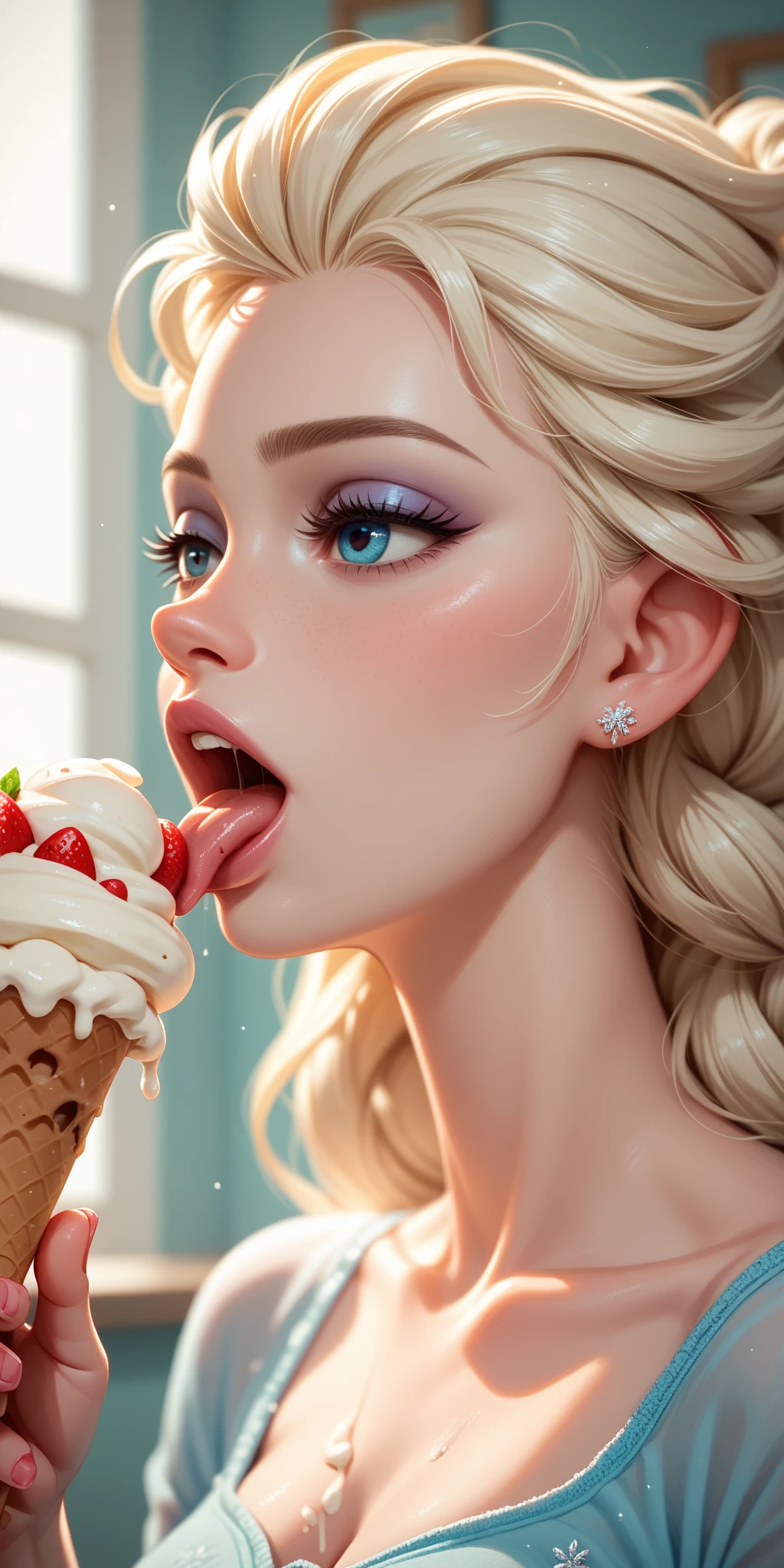 A hot woman sucking ice cream in a sexy way

