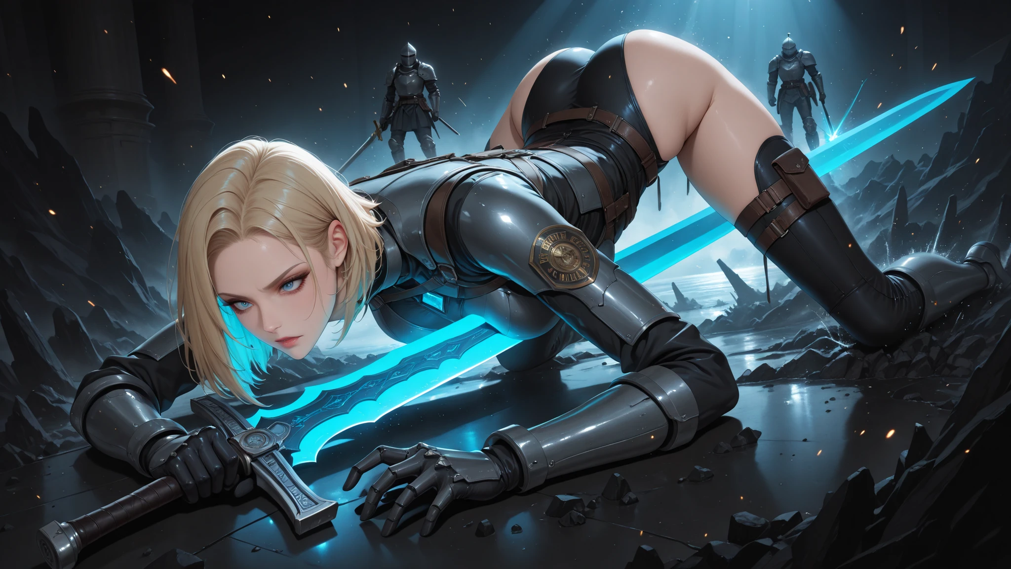 best quality,masterpiece,photorealistic,focus on pussy,fish eye, perspective,dutch angle,cowboy shot,looking down,legs spread,(sitting on top of battle tank:1.2),strong dominant,light falling on face,upper body armor,knee pads,shoulder pads,gloves,pauldrons,greaves,power armor,diadem,white hair,single braid,weapon near,badge,medal,midriff,unzipped,nsfw,naked,absurdes,detailed face,detailed hair, blush,(bright lips:1.25),embrassed,heavy breathing,(saliva:1.2),makeup,freckles,detailed eyes,rolling eyes,aheago,erected nipples,(female mastrubation:1.35),(fingering:1.3),clitoral stimulation, (pussy:1.2),vulva,pussy juice,dripping pussy,detailed realistic skin texture,hourglass body, thin waist,very slim waist,extremely detailed face, realistic,ultra-detailed,solo,she is full of joy,eyes halfclosed, climax, facial orgasm,breasts out,sweating, sexually suggestive,lust,sex addict,erotic,attractive,light particles,godrays,volumetric light rays,warhammer 40k imperial guardsman,warhammer 40k,brutalism,she is ready for sex battle for the emperor,(public:1.2),many people,multiple people,people,crowd,outdoors,massive battle on background, <lora:hairdetailer:0.75> <lora:add_detail:1><lora:ç¼çå:0.85> <lora:warhammer 40k imperial guardsman:1>